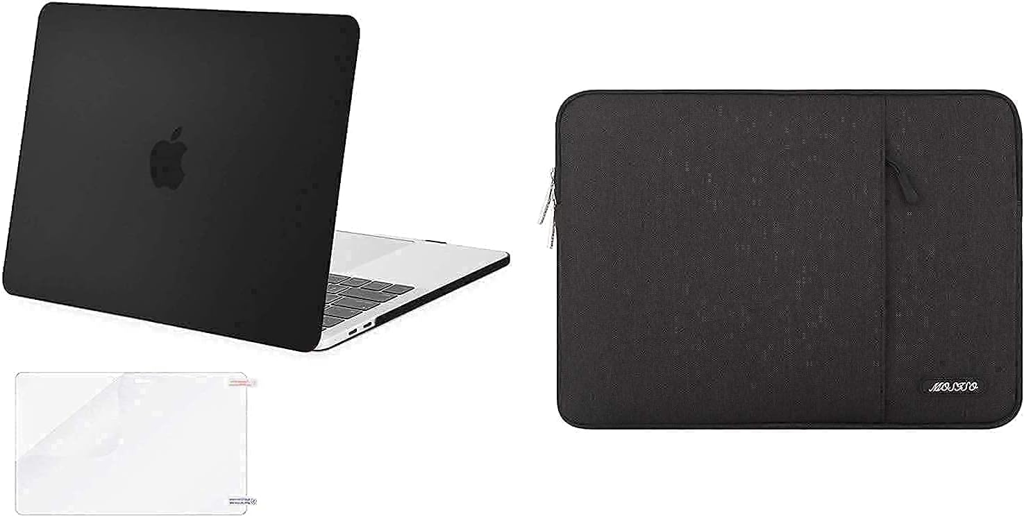 MOSISO Plastic Hard Shell Case & Sleeve Bag Compatible with MacBook Pro 13 inch 2023-016 Release A2338 M2 M1 A2289 A2251 A2159 A1989 A1706 A1708, Black