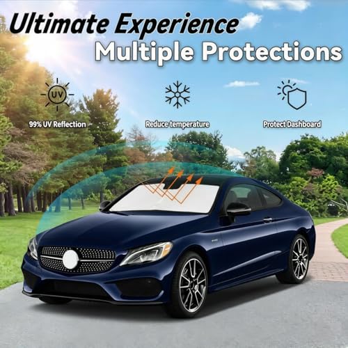 Image of Car Front Windshield Sun Shade for 2015-2021 Mercedes Benz C Class W205 C250 C300 C400, Car Window SunShades Shield Cover Visor Protector with 240T Reflective UV & Sun Heat Protection Accessories