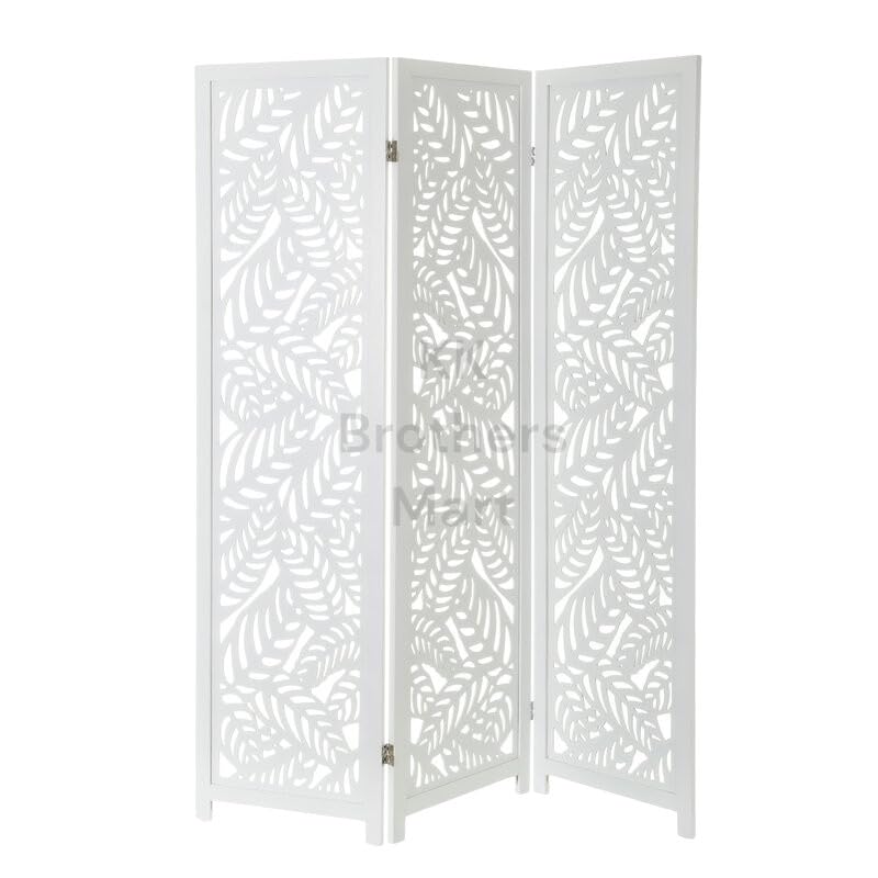 KK Brothers Mart Wooden Room Partition for Living Room | Room Wall Divider | Hall Partition Furniture - 3 Panel (White)
