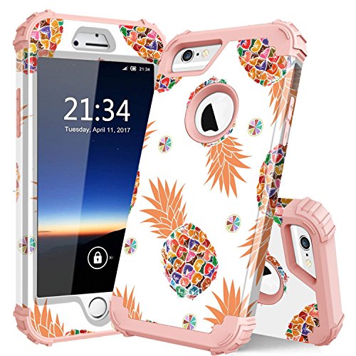 PIXIU iPhone 6 6s case,Three Layer Heavy Duty Shockproof Protective Soft Silicone Hard Plastic Bumper Sturdy Case Cover for iPhone 6 6s 4.7 inch Pineapple