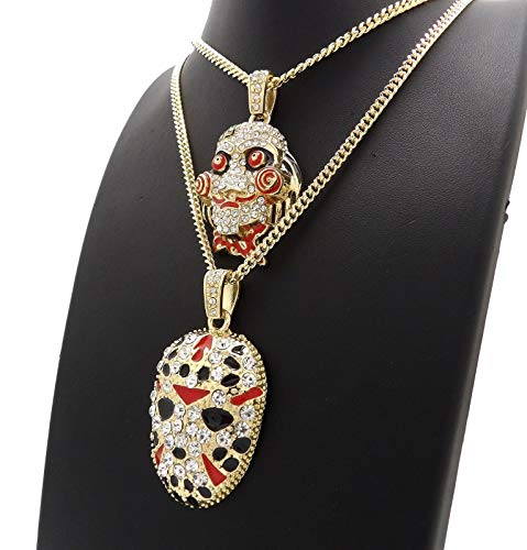Shiny Jewelers Usa Mens Iced Out Rapper Mask Hip Hop Pendant 24" Box, Cuban, Rope Chain Necklace (Set Of 2 Mask And Joker) #TOP2