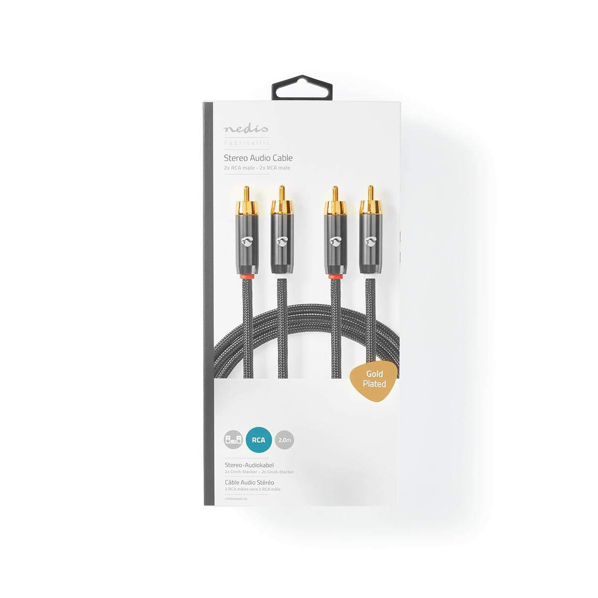Nedis - Kabel audio stereo - wtyk RCA - pozłacany - 2 m - okrągły - antracyt/szary