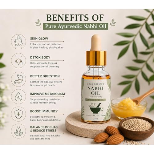 Image of Nabhi Oil | Belly Button Oil for Body Detox, Weight loss, Sugar control, Joint Pain Relief | All in One Ayurvedic Oil for Men and Women & Adult | 72,000 Navel Chikitsa Therapy | 30ml ((A1))