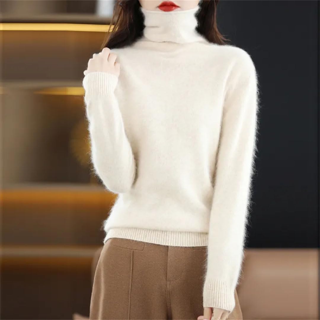 Maglione da donna a collo alto in cashmere, a maniche lunghe, lavorato a maglia