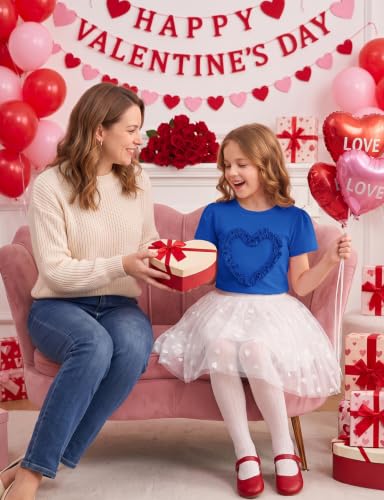 Image of Noomelfish Girls Ruffle Heart T-Shirts Cute Short Sleeve Tee Tops (3-12 Years)