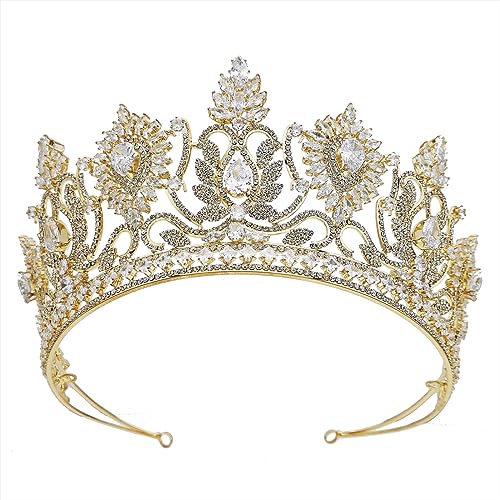 Zirconia Crown for Women - Gold Tiara for Pageant, Quinceañera, Wedding, Birthday - Sparkling Rhinestone Crystal Queen Crowns