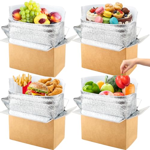 Image of UNIFAMILY 4pack Small Insulated Shipping Box for Frozen with Aluminum Foil Liner, Cold Shipping Boxes for Food, Reusable Styrofoam Cooler Mailing Box for Hot Frozen Food Delivery