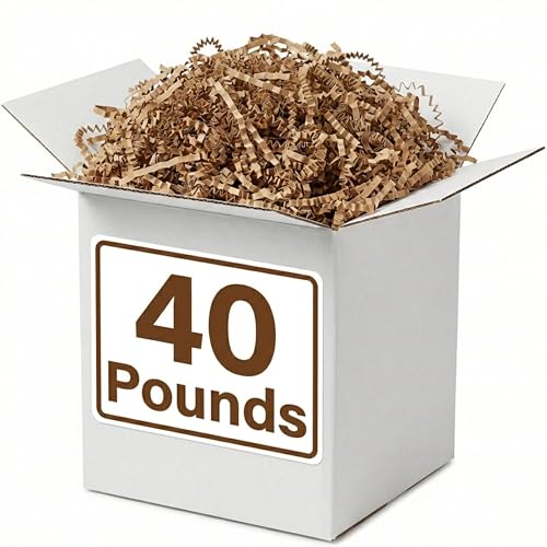 Image of BOX USA Kraft Crinkle Paper Filler (40lb) - Shredded Paper for Basket Stuffing, Shipping, Packaging, Confetti, Crafts & Holidays - Crinkle Cut