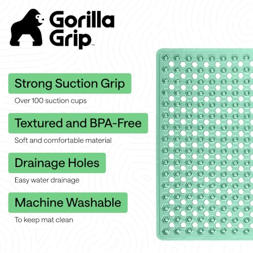Image of GORILLA GRIP Patented Square Shower Stall Mat, Small Bathtub Floor Mats for Stand Up Showers with Suction Cups and Drainage Holes, Machine Wash, Soft on Feet, Bathroom Accessories 21x21 Inch, Green