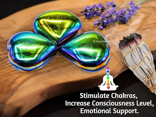 Image of Certified Titanium Aura Quartz Crystal Heart Palm Pebbles Stones for Anxiety Stress Relief Massage - AAA Grade Original Healing Gemstone Agate Heart Palm Stone for Yoga Meditation Spiritual