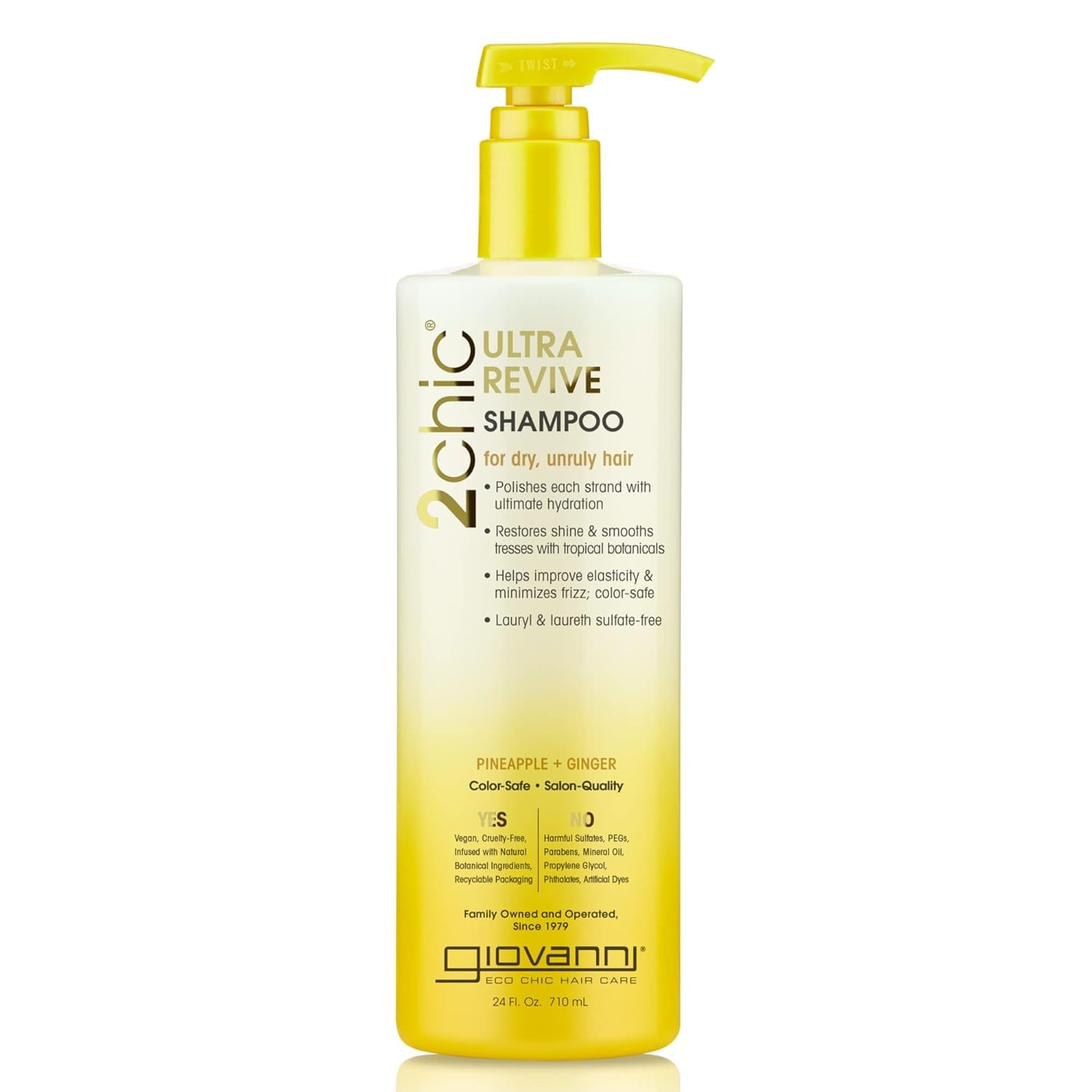 GIOVANNI 2chic Ultra-Revive Shampoo – Pineapple & Ginger to Moisturize Dry Unruly Hair, Coconut, Guava, Aloe Vera, Pro-Vitamin B5, Lauryl & Laureth Sulfate Free, No Parabens, Color Safe – 24 oz