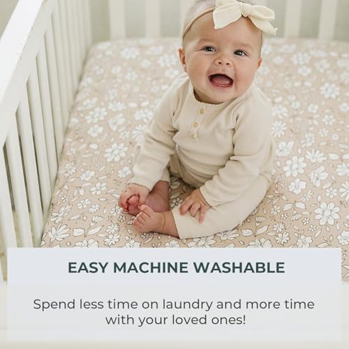Image of Pobibaby 2 Pack Pack N Play Sheets for Girls - Premium Cotton Blend Fitted Playard Sheet, Soft Breathable Mini Crib Sheets Girl, Playpen Mattress Cover for Standard Travel Playards 38x26 (Meadow)