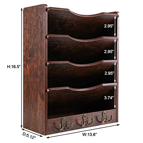 image for PAG 5-Tier Wall File Holder Hanging Mail Organizer Wood Magazine Liter