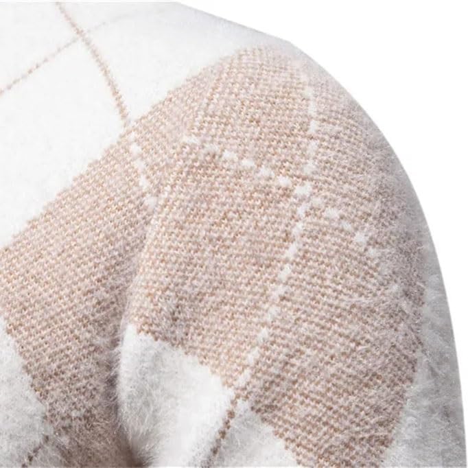 Gerrit 秋冬メンズカラープリントセーター暖かい厚いラウンドネックニットセーターレトロ風 (Color : A, Size :