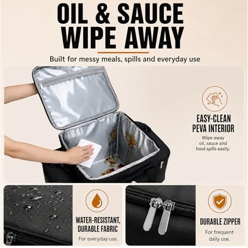 Image of Carrying Case for Ninja Crispi Air Fryer 4QT 6-Cup Glass Containers | 8mm EPE cushioning, wipe-clean PEVA lining, water-resistant Oxford, dual side pockets for travel, office, RV, camping