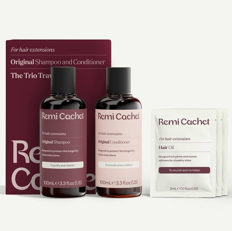 REMI CACHET Shampoo and Conditioner 100ml with Hair Oil Sachets 30ml For Human Hair Extensions | Paraben Free Designed to Hydrate & Protect Strawberry & Cucumber Scent | 100% Vegan All Extension Bonds