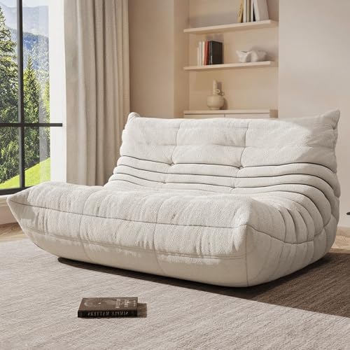 Image of Giant Bean Bag Chair for Adult, Cozy Boneless Fireside Accent Loveseat Chair,Memory Foam Floor Sofa, Comfy Lounge Couch for Bedroom Small Living Room Apartment Daily Relax(White,Loveseat)