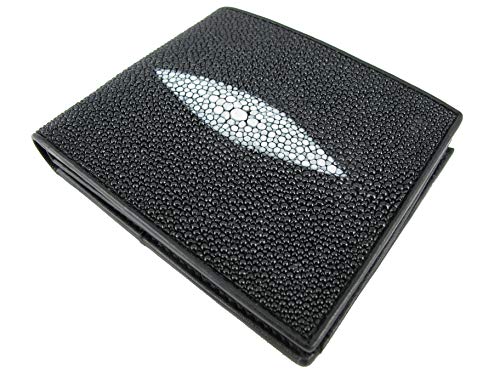 Pelgio Genuine Stingray Shagreen Skin Leather Slim Bifold Wallet (Black) #TOP28