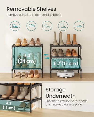 Image of SONGMICS 3-Tier Shoe Rack for Closet, Compact Metal Shoe Organizer Shelf for Entryway, Bedroom, Small Spaces, Stackable, 11.8 x 17.7 x 19.1 Inches, Black ULSA113BH01