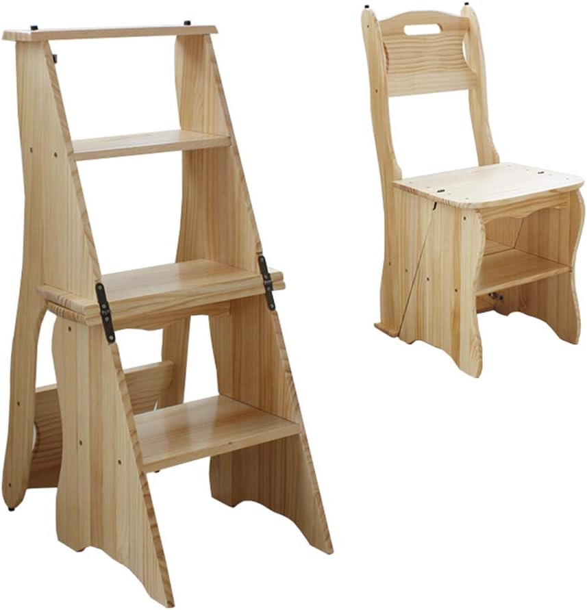 Portable Folding Step Stool|Wooden 4 Step Indoor Ascend Stepladder|Household Multifunction Flower Stand Ladder Chair Stool for Kitchen Bathroom Office,150 kg Capacity