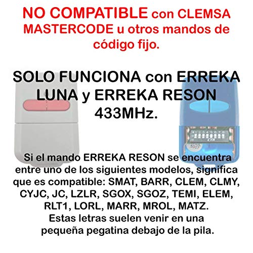 Télécommande de garage Erreka Kuma code fixe 433MHz bip portail 2 canaux de remplacement