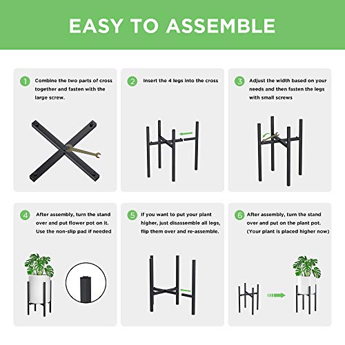 Adjustable Metal Plant Stand 9.5 to 15 inches, Mid Century Modern Plant Stand 15 inches in Height, Indoor & Outdoor Plant Stand, Fit 10 11 12 13 14 15 inch Pots Pot & Plant Not Included, Black - Thumbnail 5