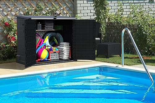 Duramax Cedargrain StoreAway 850L kunststof tuinopslagschuur - outdoor opbergschuur, afvalbak, duurzame constructie, ideaal voor gereedschap, barbecues en 2x 120L vuilnisbakken, 130x74x110 cm, - Afbeelding 5