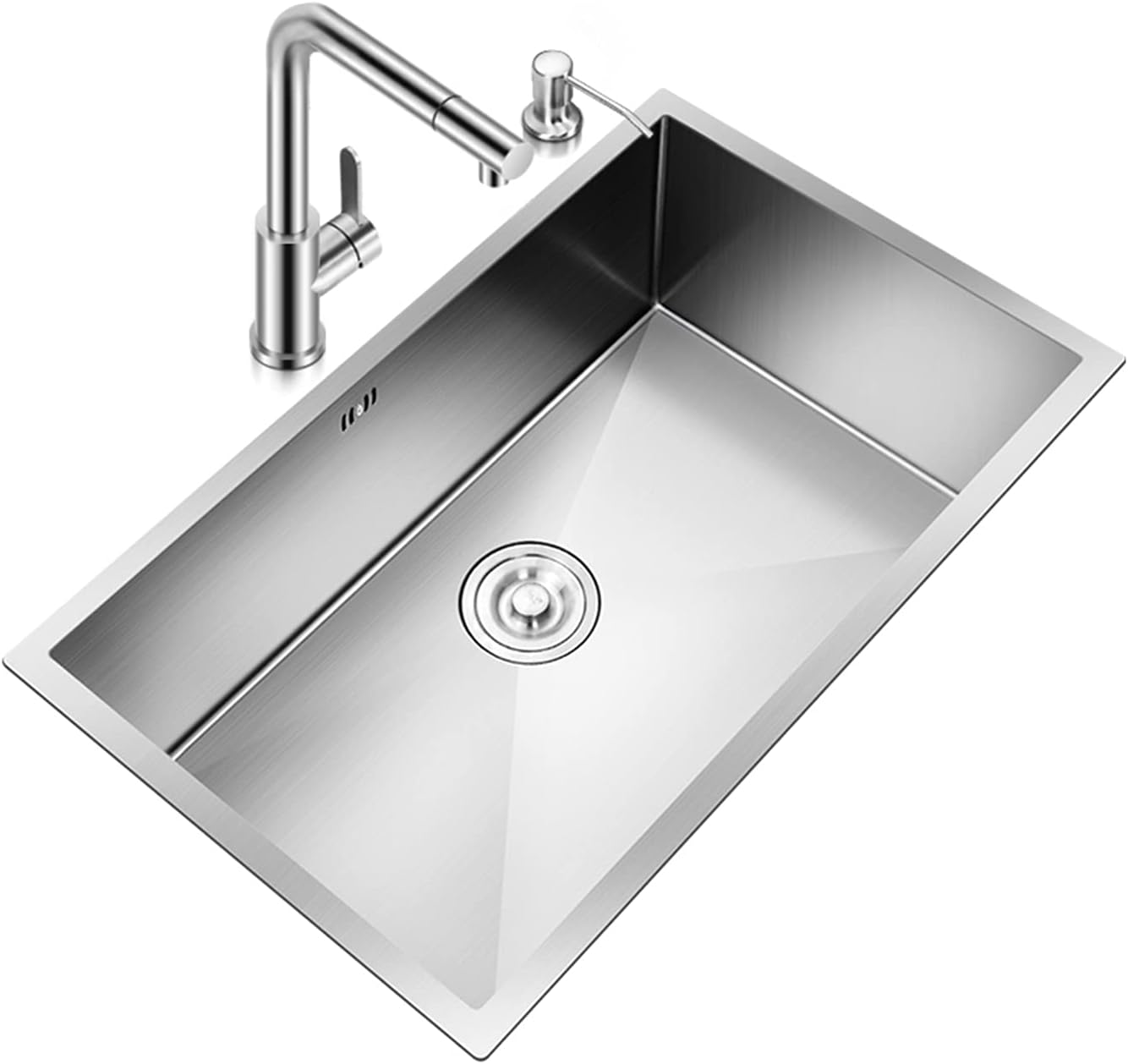 304 Stainless Steel Large Hand-made Sink, Built-in Under-counter Sink, with Retractable Drain Basket(A 70 * 43 * 21.5CM) (B 76 * 43 * 21.5CM)