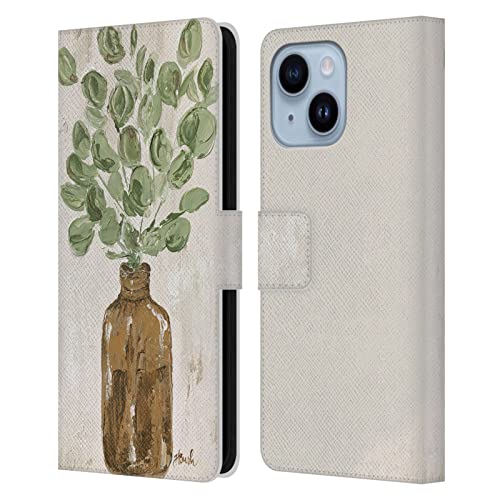 Étui portefeuille en cuir iPhone 14 Plus Head Case Designs motif peinture florale d'eucalyptus