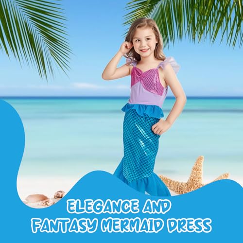 Image of PATPAT� Mermaid Dress for Girls - Little Mermaid Costume for Girls with Matching Jewelry & Hair Clip Mermaid Dress Princess Dresses for Girls 4-6 Years Old Gift Birthday Party