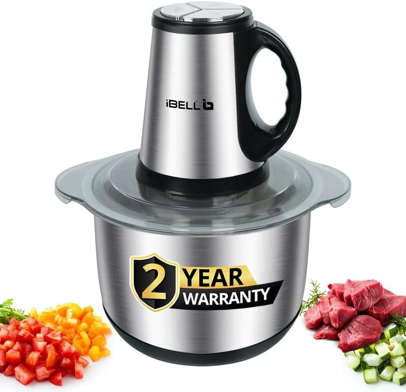 IBELL Electric Chopper, 2-Yr Warranty, Large Size (5L) for Kitchen Use, 1200W, Stainless Steel Blade, Multi Purpose for Cutting, Slicing Meat, Vegetables, Nuts & Fruits, MT500SM (Silver)