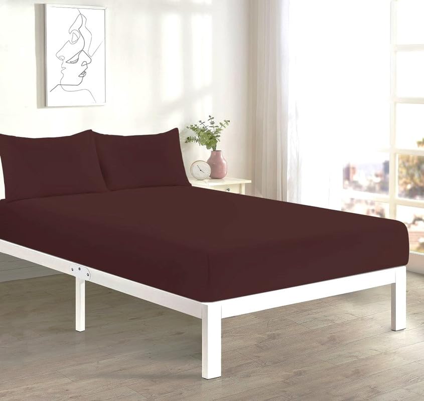 L S U Supersoft Duvet Cover Set Easy Care Bedding Fitted Sheet and Pillowcases in 22 Colours and Single, Double, King, and Super King Sizes (FITTED SD chocolate)
