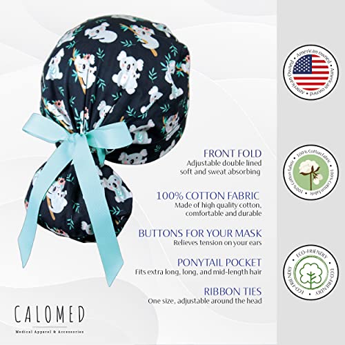 Image of Scrub Cap for Women and Men, Ponytail Scrub Caps, Working Hat, Head Cover with Ribbon Ties and Buttons, Long Hair