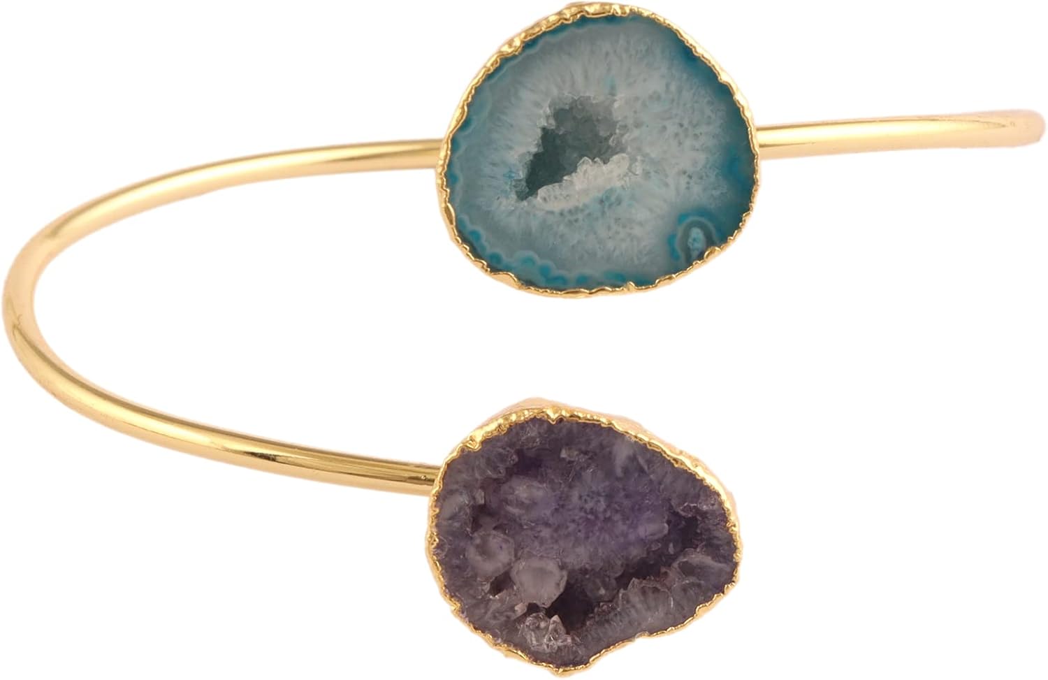 Guntaas Gems Boho Jewelry Brass Gold Plated Agate Geode Druzy Open Bangle