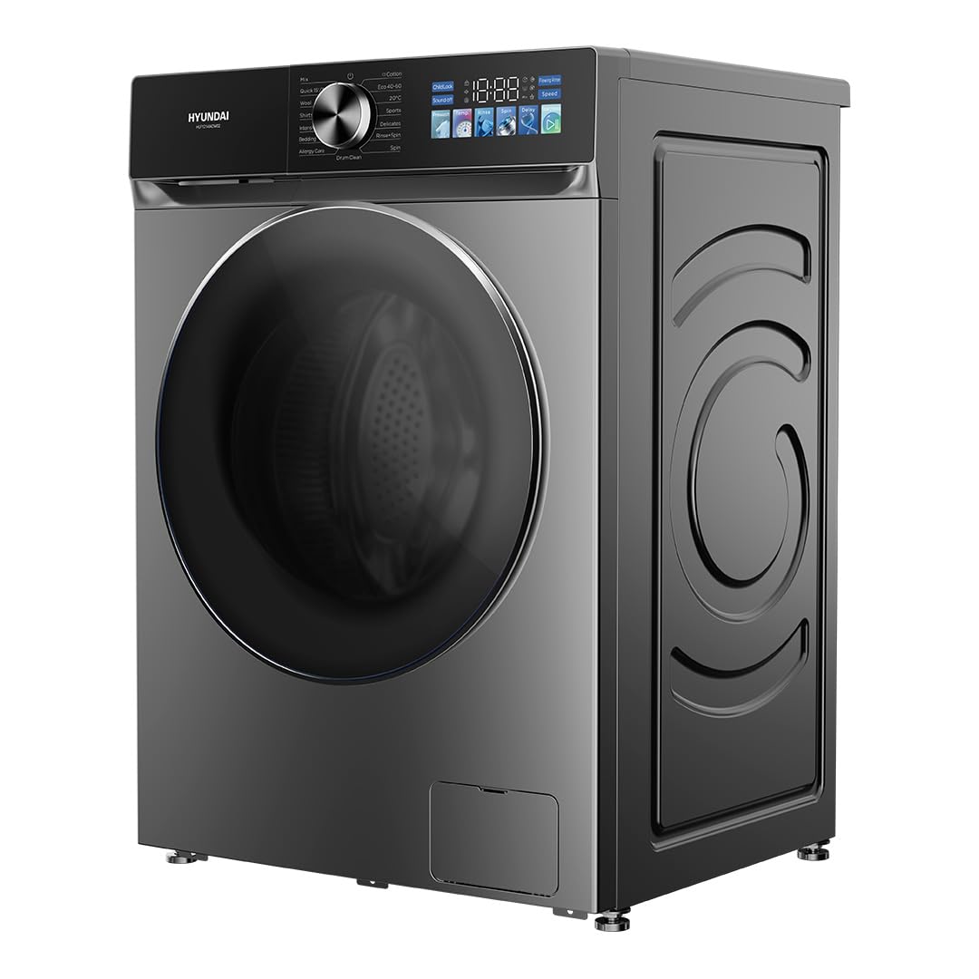 Hyundai Lavadora 8 kg Carga Frontal, Inox, HLF814IADI00. 1400W, 1400 rpm, Motor Inverter, 15 Programas, Eco-logic System, Tambor Acero Inoxidable, Clase de Eficiencia Energética A