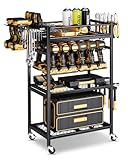 FHXZH Power Tool Organizer with Wheels - 12 Cordless Drill Holder Rolling Tool Cart, 4 Layer Heavy Duty Metal Garage Storage Shelving for Drill, Workshop and Garage Organization Gift Ideas for Men Dad