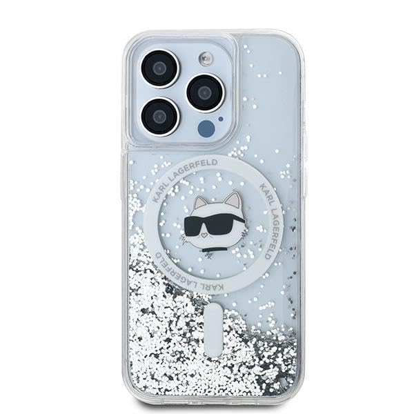 CG Mobile Karl Lagerfeld KLHMP13LLGCHSGH Coque pour iPhone 13 Pro / 13 6,1" Coque Rigide Transparente Liquid Glitter Choupette Head