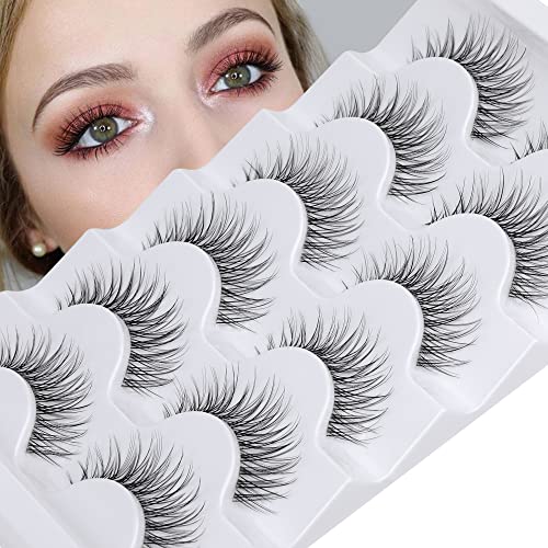 3D Natural Lashes Wispy Eyelashes Natural Look 15mm Short Light False Eyelashes with Clear Band 6 Pairs Lashes Pack by TOOCHUNAG