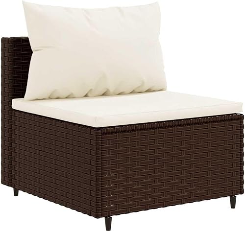 Miniatura 4 de Modern Brown and Cream 4-Piece Patio Sofa Set with Modular Design and Weather-Resistant Poly Rattan for Outdoor Seating and Relaxation, Includes