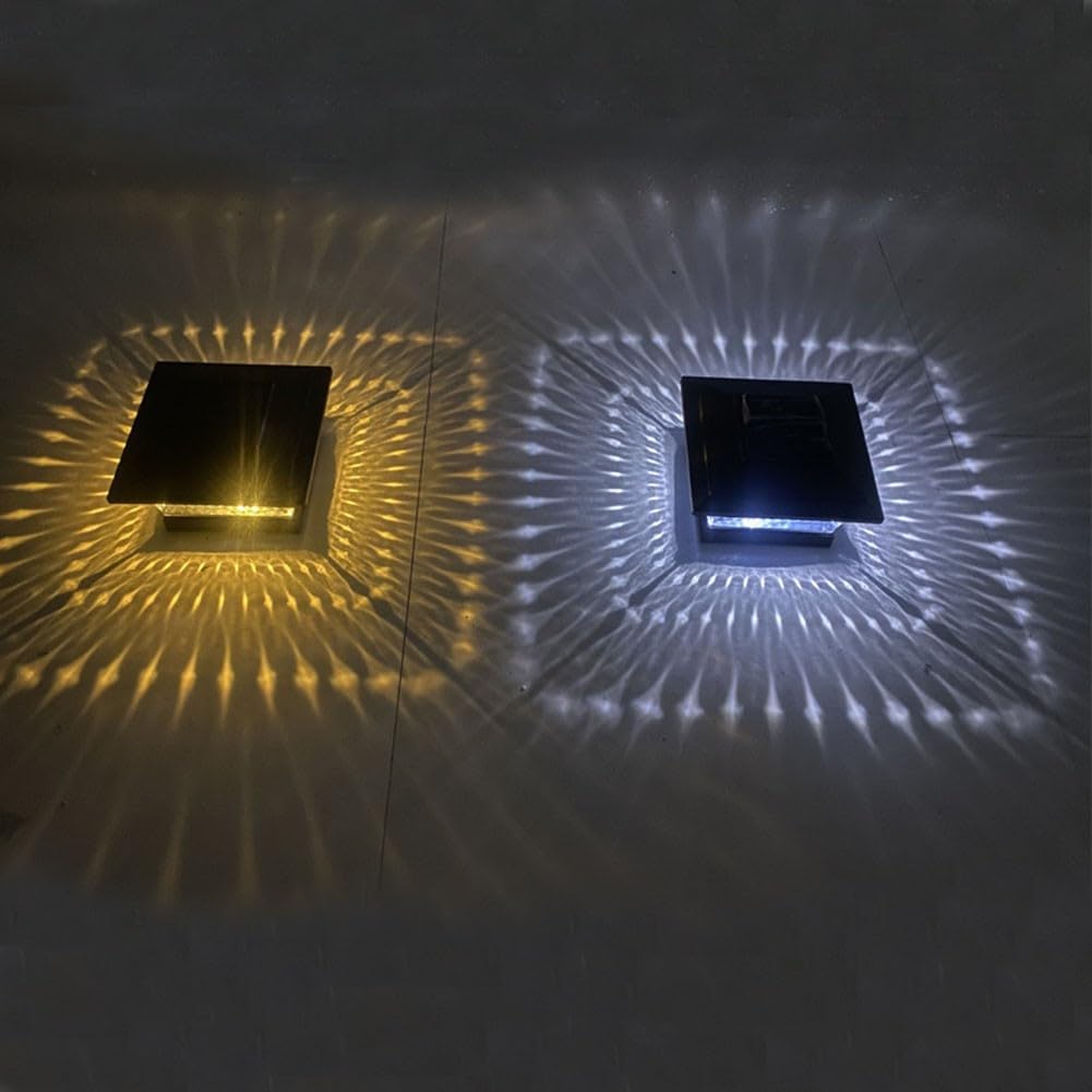 Solarbetriebene Decklichter, 6 Stück, zweifarbige Modi, automatisches Ein- und Ausschalten, kabellose Außentreppenlichter für Hof, Auffahrt, Terrasse, 18 x 18 cm (schwarz)