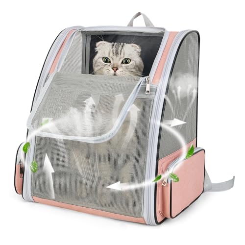Cat Backpack Carrier Large Pet Backpack for Small Dog Medium Cat Puppy Kitten Bunny up to 15lbs, Ventilated Mesh Dog Collapsible Travel Backpack for Hiking Walking Outdoor