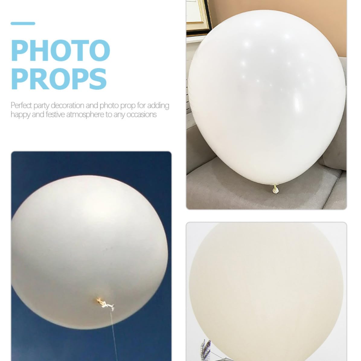 Großer Weißer Runder Latexballon für Partydekoration und Fotorequisit | Latex, Rundes Format, Weißes Design, Geeignet für Abschlussfeier und Zuhause, Charmante Optik