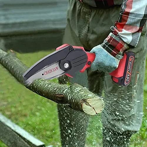 Image of HELLARO Mini Cordless Chainsaw Dual Battery (21Vx2), 4inch Cutting Area Wide Heavy Duty, Multipurposing Gardening, Wood Working Tool Like Logging, Cutting, Pruning with (Multicolor)