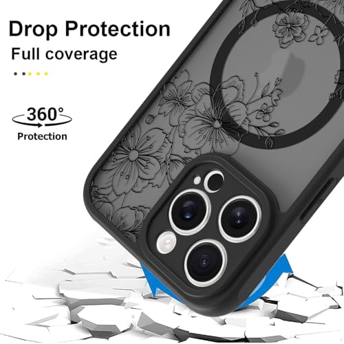 Coque iPhone 16 Pro MagSafe florale noire translucide - 2