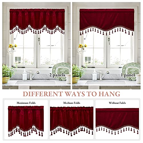 Stangh Red Velvet Valances For Christmas Home Decoration, Rod Pocket Kitchen Tier Curtains Room Darkening Window Drapes For Bedroom/Bay Window, W52 X L18, 2 Panels #TOP4
