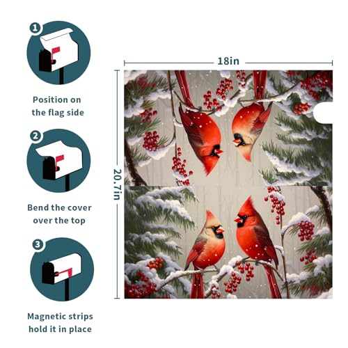 Image of Winter Cardinal Mailbox Covers Magnetic Berry Branches Snow Outdoor Mailbox Cover Standard Size 18 X 21 Snowflakes Christmas Holiday Wrap Post Letter Box Decorative for Home Garden