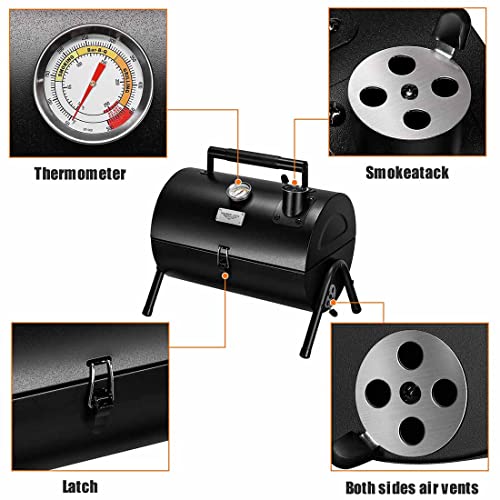MAISON HUIS Adjustable Portable Charcoal Grill Multi-functional Metal Small BBQ Smoker for Outdoor Hiking Picnic(Black) - Thumbnail 3