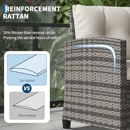 3 Piece Rattan Patio Furniture Set, Outdoor Wicker Chairs with Side Table, All-Weather Conversation Set for Balcony, Porch or Backyard, Gray Gradient Wicker with Beige Cushions by IDEALHOUSE - Image 5