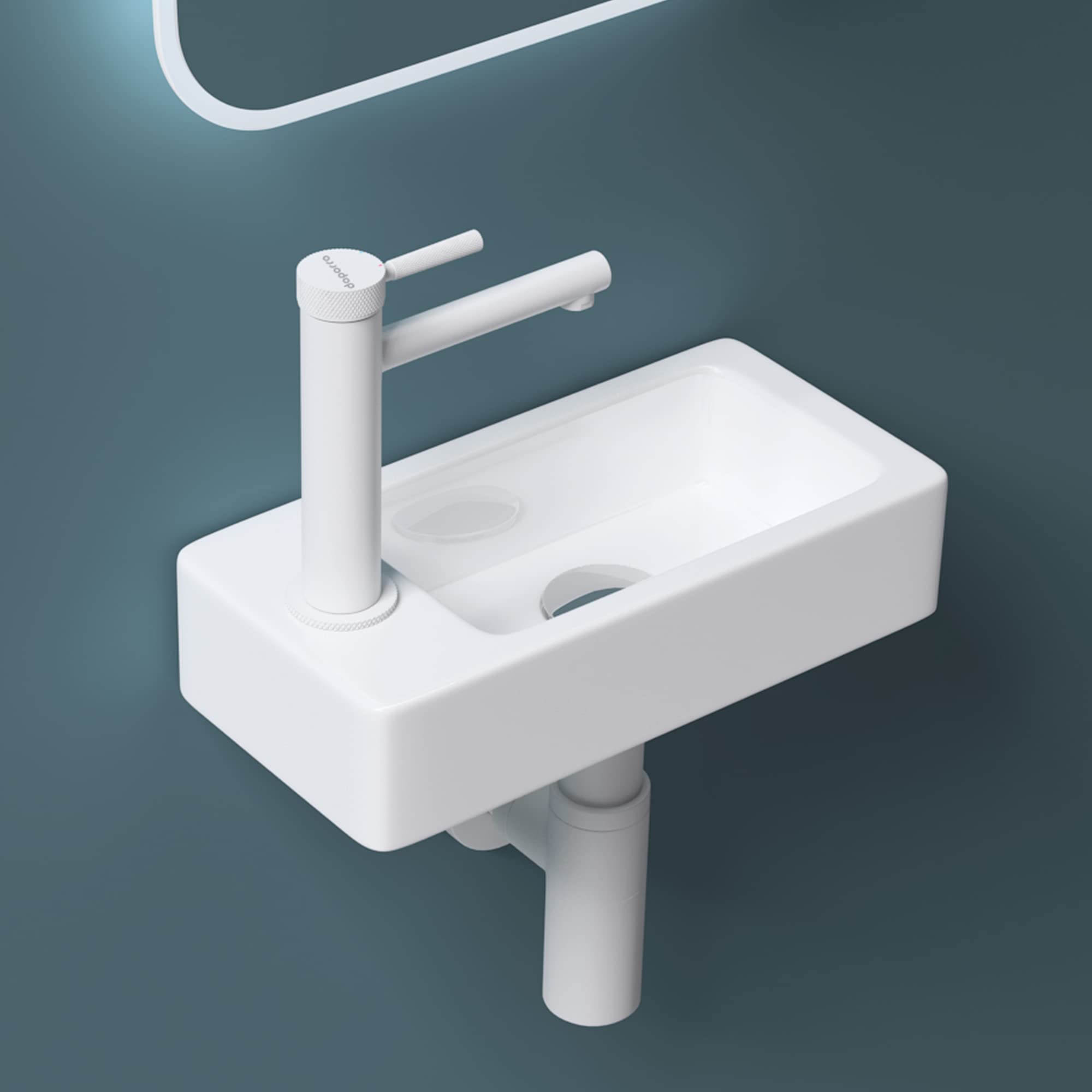 Mai & Mai Lavabo Bagno Sospeso 37.5X18X8.8cm in Ceramica, Brüssel3053R | Lavandino Bagno Rettagolare, Nano Rivestimenti Inclusi, Bianco