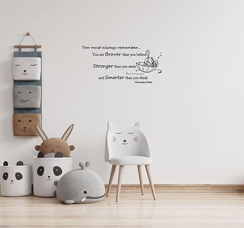 Wall Decals Quote Winnie Pooh Braver Stronger Smarter Vinyl Sticker Baby Boy Girl Bedroom Nursery Home Decor L343 (56in x 26in, lime tree green)